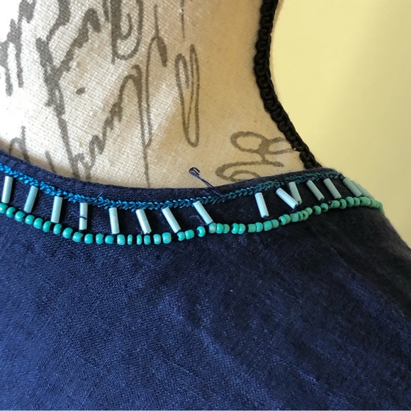LILLY PULITZER Navy Resort Wear Linen Tunic Top Shirt Blue Beaded Turquoise Sm - Picture 4 of 7